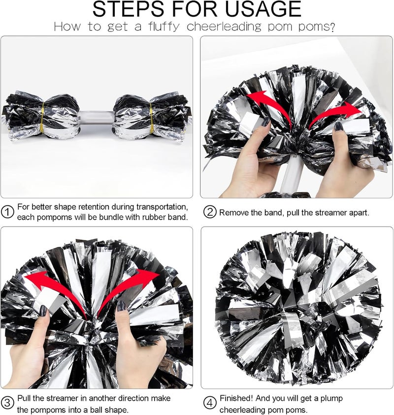HOLENGS 4Pcs Upgraded 12inch Metallic Cheerleading Pom Poms, Cheerleader Pompoms Cheer Poms for Kids Adults, Cheering Squad Pompoms for School Sports Games Dance Party - Image 5